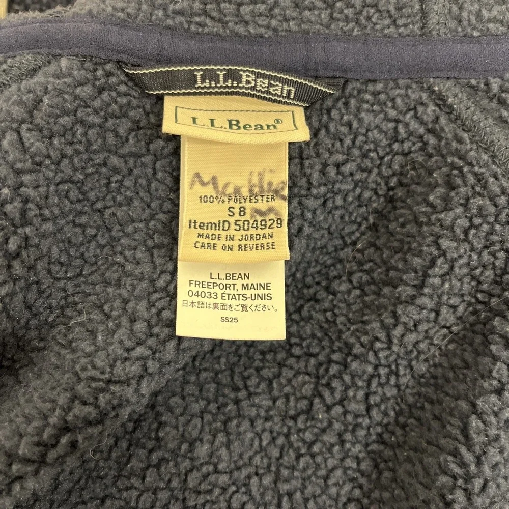 LL Bean Sweater Fleece Jacket Kids Large Sz 8 Blue Hoodie Full Zip‎ Unisex Child